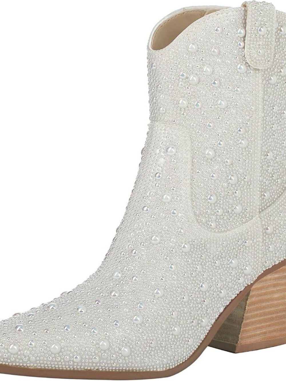 Women's Pearl White Rhinestone Boots Glitter Chunky Heel Sparkly Ankle Boots